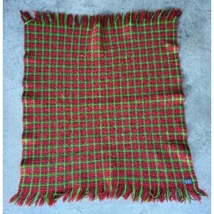 VTG Pendleton Wool Square Red Green Plaid Pattern Blanket 46" x 39"